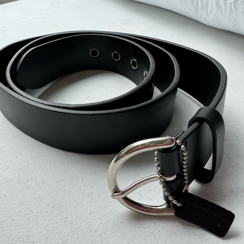 Coach Black Leather Belt with Silver Buckle